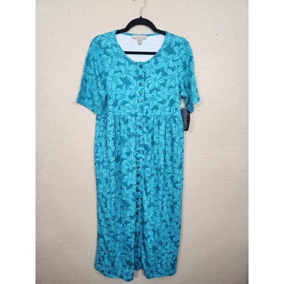 Woman Within Floral Print‎ Midi Dress Button Front Casual Petite Size 12 - Picture 1 of 6